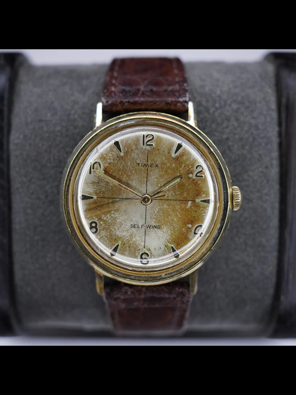 Vintage Timex Self-Wind Gold Tone Men’s Watch Runs Great Tropical Patina